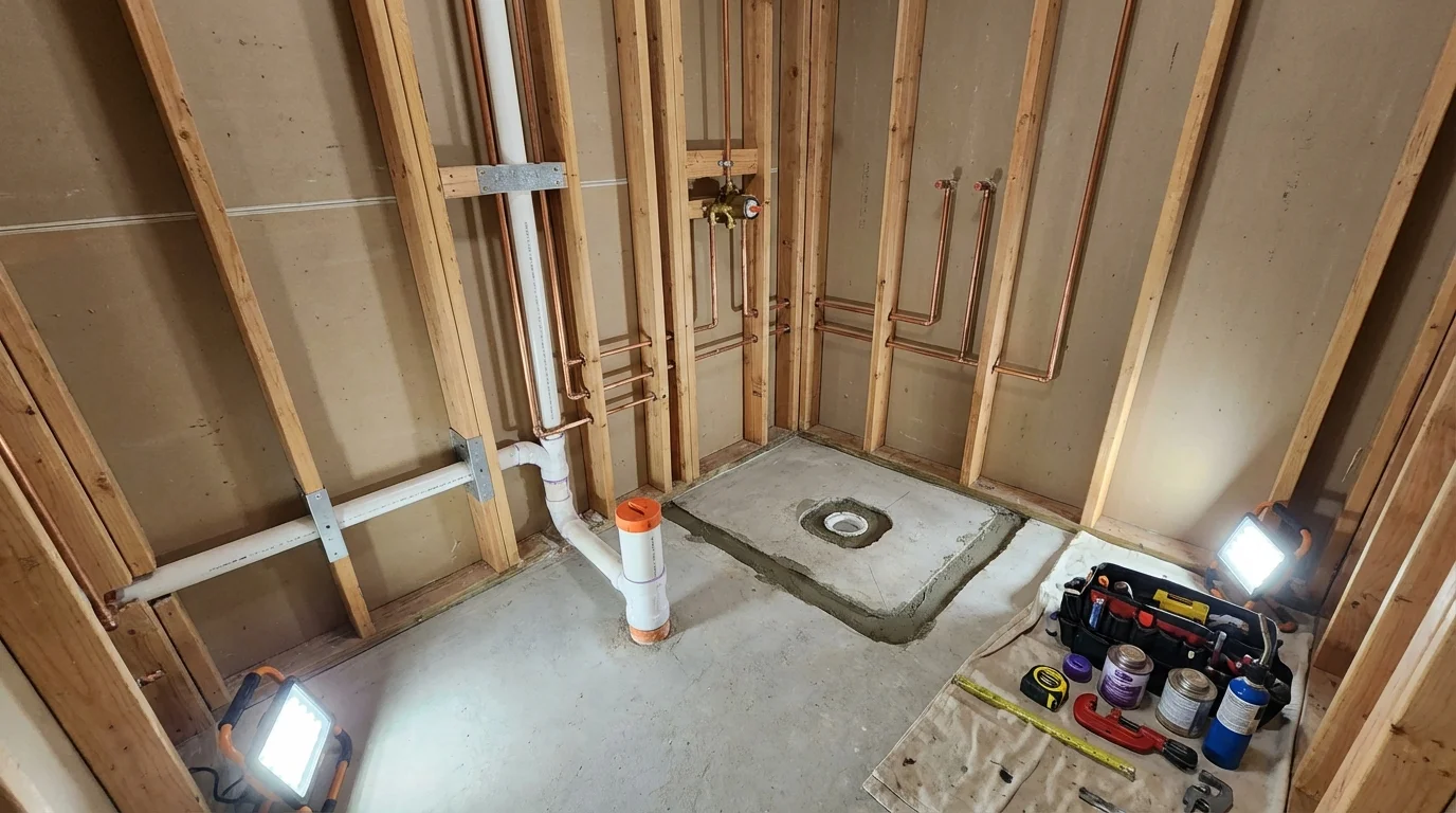 Bathroom rough-in plumbing during remodel by Johns Plumbing LLC in Floydada