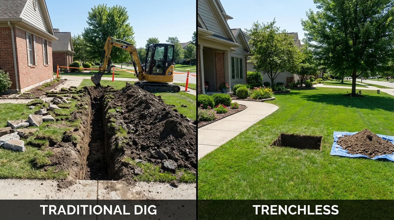 Trenchless sewer repair with minimal yard damage versus traditional excavation in Floydada, TX